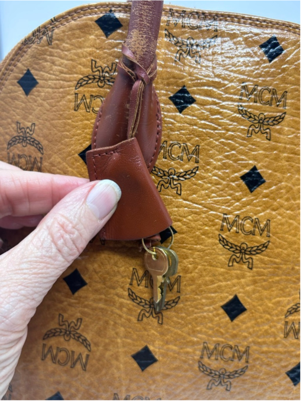 Vintage MCM Visetos Alma Satchel Cognac Monogram Leather Lock Key - Picture 6 of 16